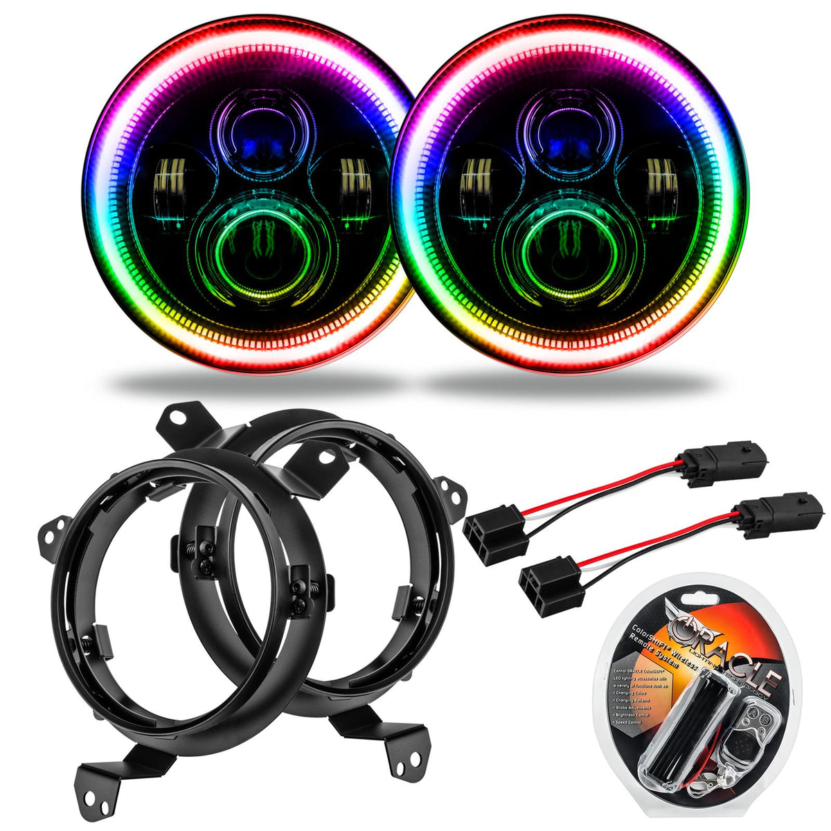 Oracle Lighting 7 In. High Powered Led Headlights, Colorshift, Pair (2018-2021 Gladiator, Wrangler) - 5769J-330