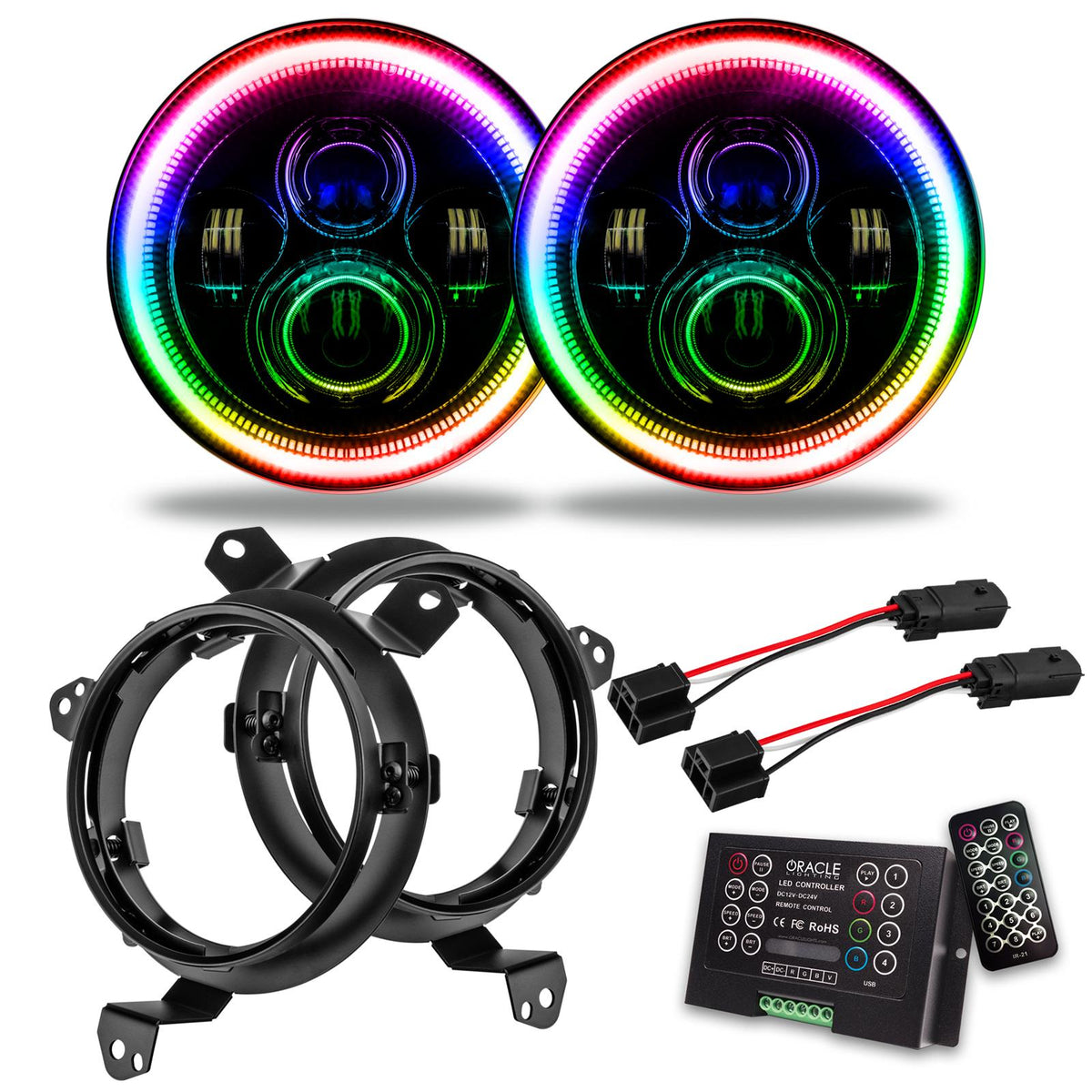 Oracle Lighting 7 In. High Powered Led Headlights, Colorshift 2.0, Pair (2018-2021 Gladiator, Wrangler) - 5769J-333