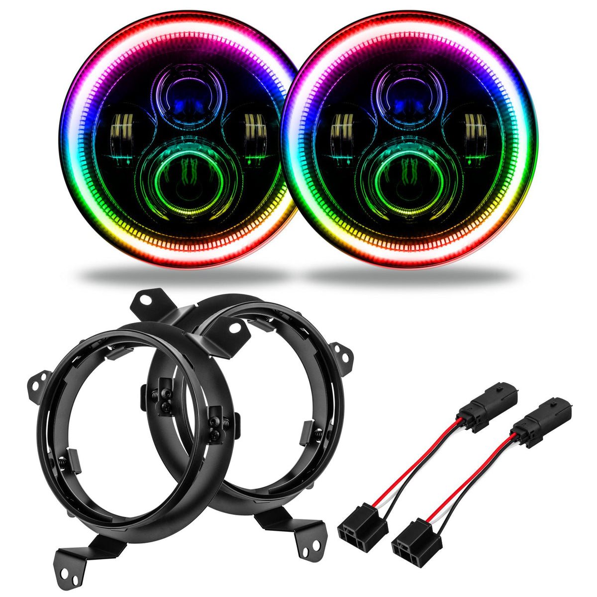 Oracle Lighting 7 In. High Powered Led Headlights, Colorshift - No Controller, Pair (2018-2021 Gladiator, Wrangler) - 5769J-334