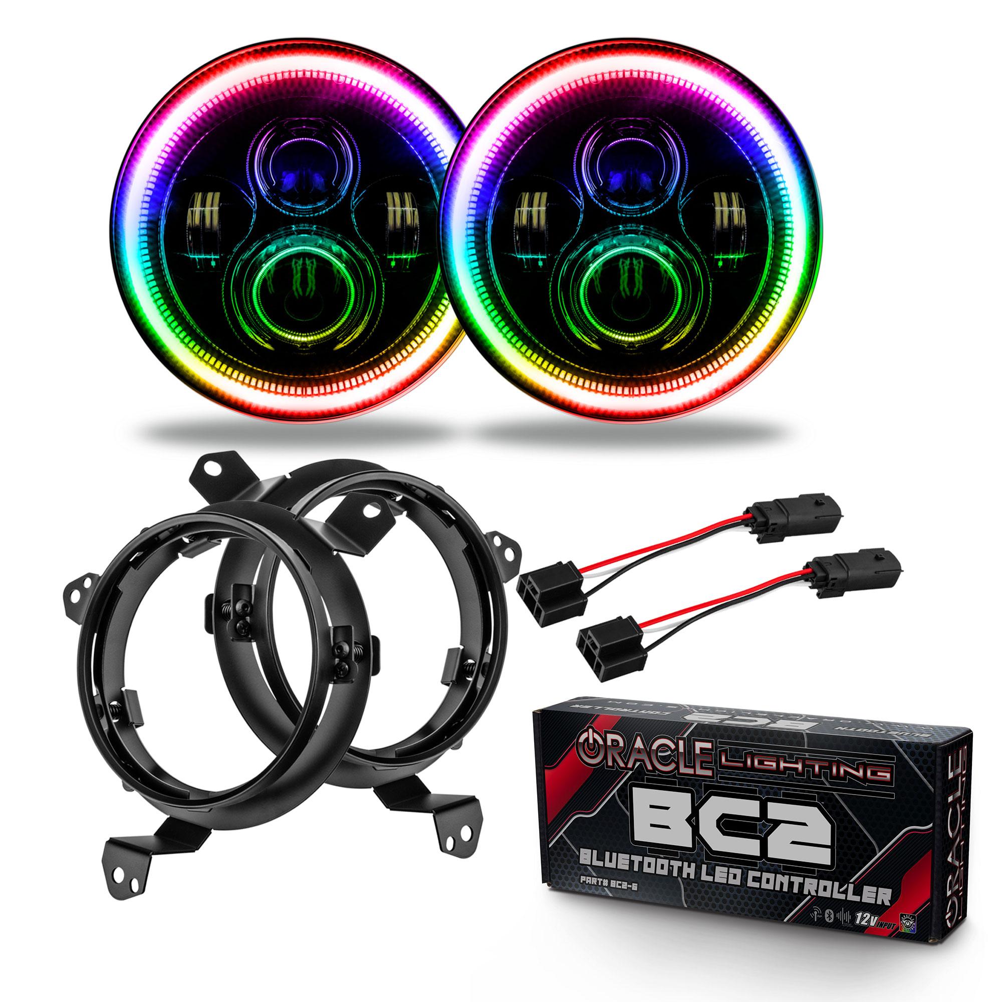 Oracle Lighting 7 In. High Powered Led Headlights, Colorshift - Bc1, Pair (2018-2021 Gladiator, Wrangler) - 5769J-335