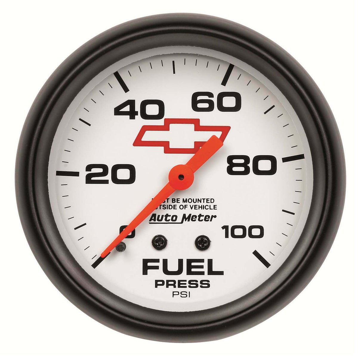 Auto Meter 2-5/8" FUEL PRESSURE, 0-100 PSI, CHEVY RED BOWTIE, WHITE - 5812-00406