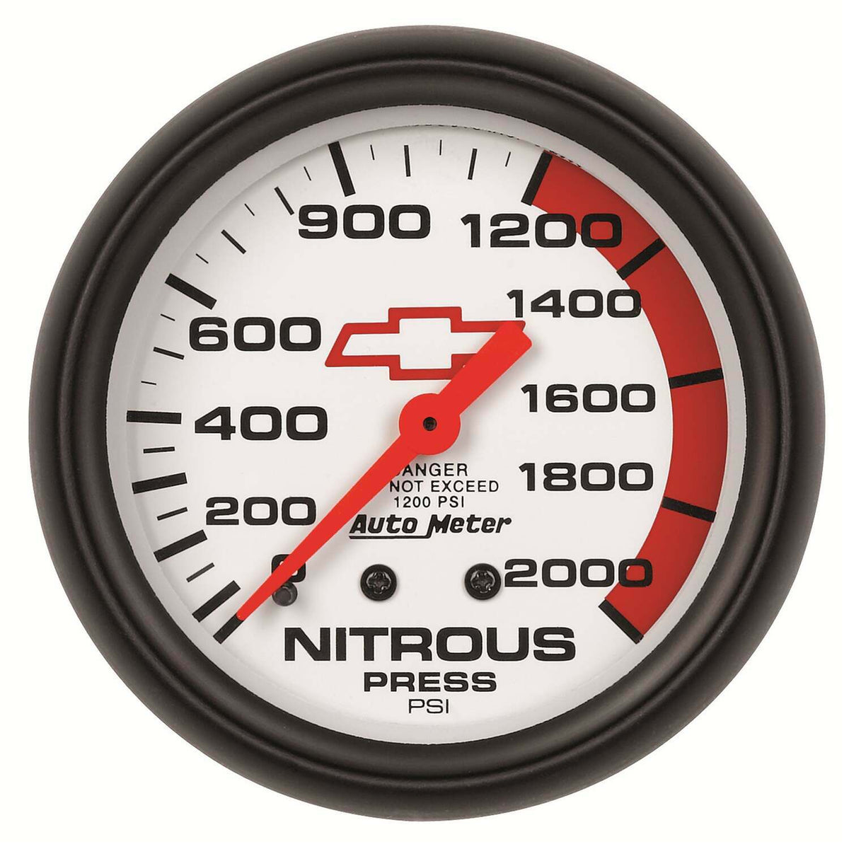 Auto Meter 2-5/8" NITROUS PRESSURE, 0-2000 PSI, CHEVY RED BOWTIE, WHITE - 5828-00406