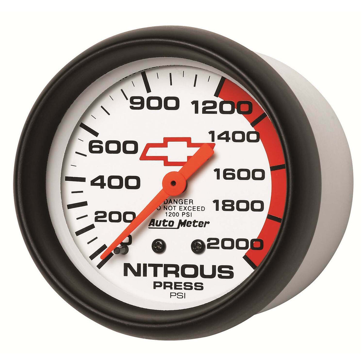 Auto Meter 2-5/8" NITROUS PRESSURE, 0-2000 PSI, CHEVY RED BOWTIE, WHITE - 5828-00406