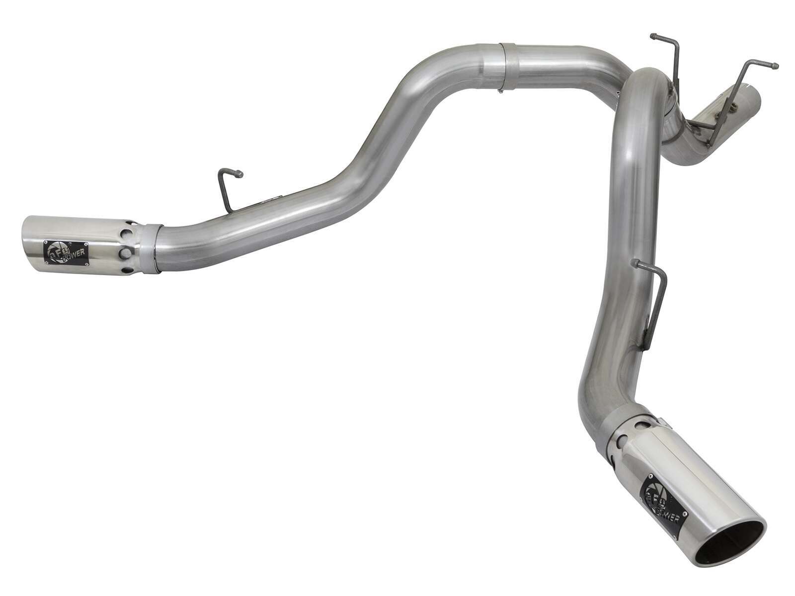 AFE Large Bore-HD 4 IN 409 Stainless Steel DPF-Back Exhaust w/ Dual Polished Tip (2017-2019 Silverado 2500 HD, Silverado 3500 HD, Sierra 2500 HD, Sierra 3500 HD) - 49-44086-P