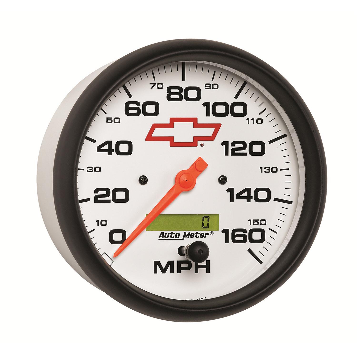 Auto Meter 5" SPEEDOMETER, 0-160 MPH, CHEVY RED BOWTIE, WHITE - 5889-00406