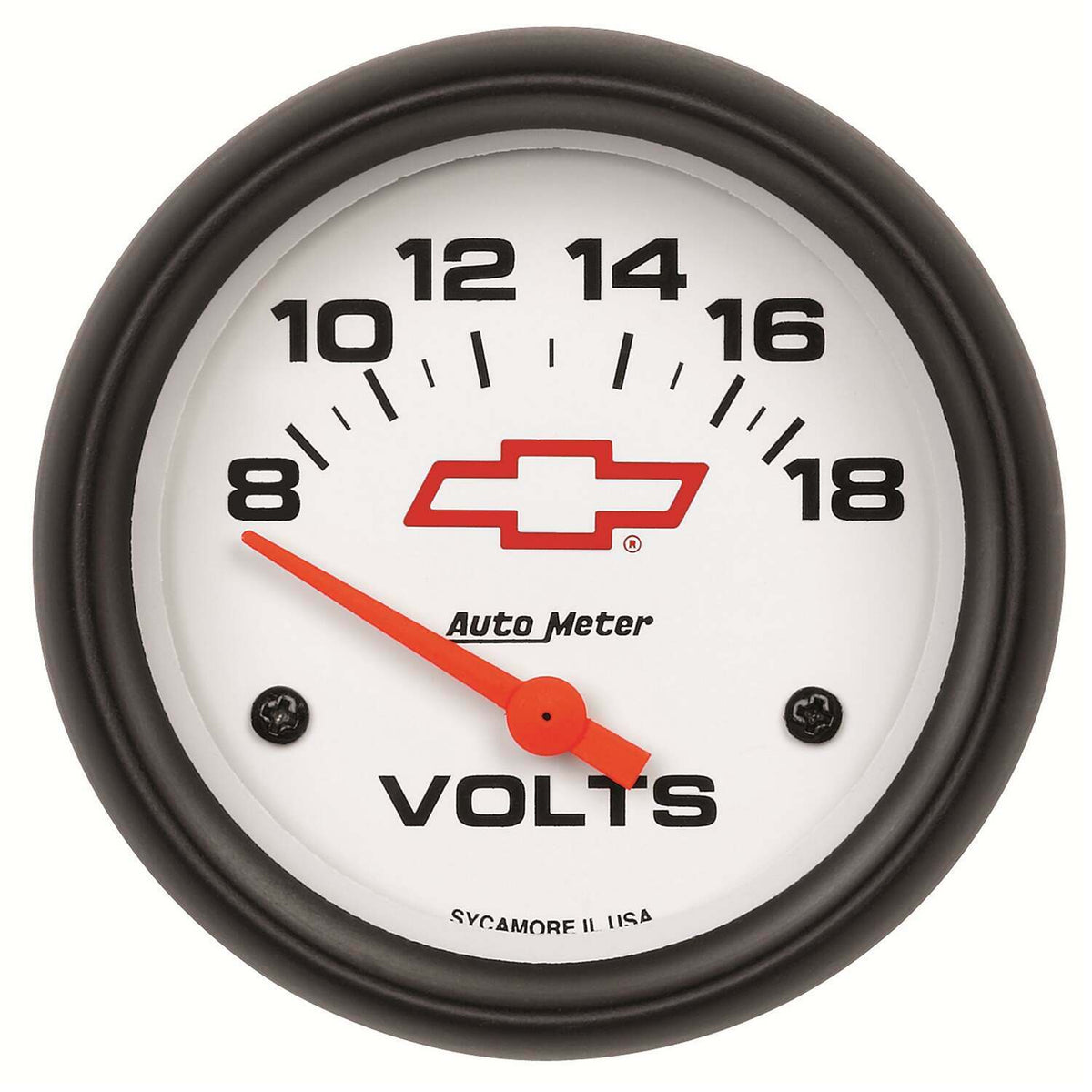 Auto Meter 2-5/8" VOLTMETER, 8-18V, CHEVY RED BOWTIE, WHITE - 5891-00406