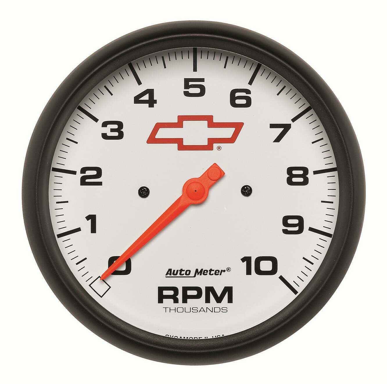 Auto Meter 5" IN-DASH TACHOMETER, 0-10,000 RPM, CHEVY RED BOWTIE, WHITE - 5898-00406