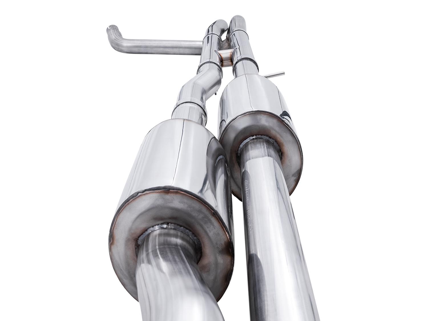 AWE 0FG Catback Split Rear Exit Exhaust for 4th Gen Silverado/Sierra 1500 6.2L (With Bumper Cutouts) - Quad Diamond Black Tips - 3015-43204