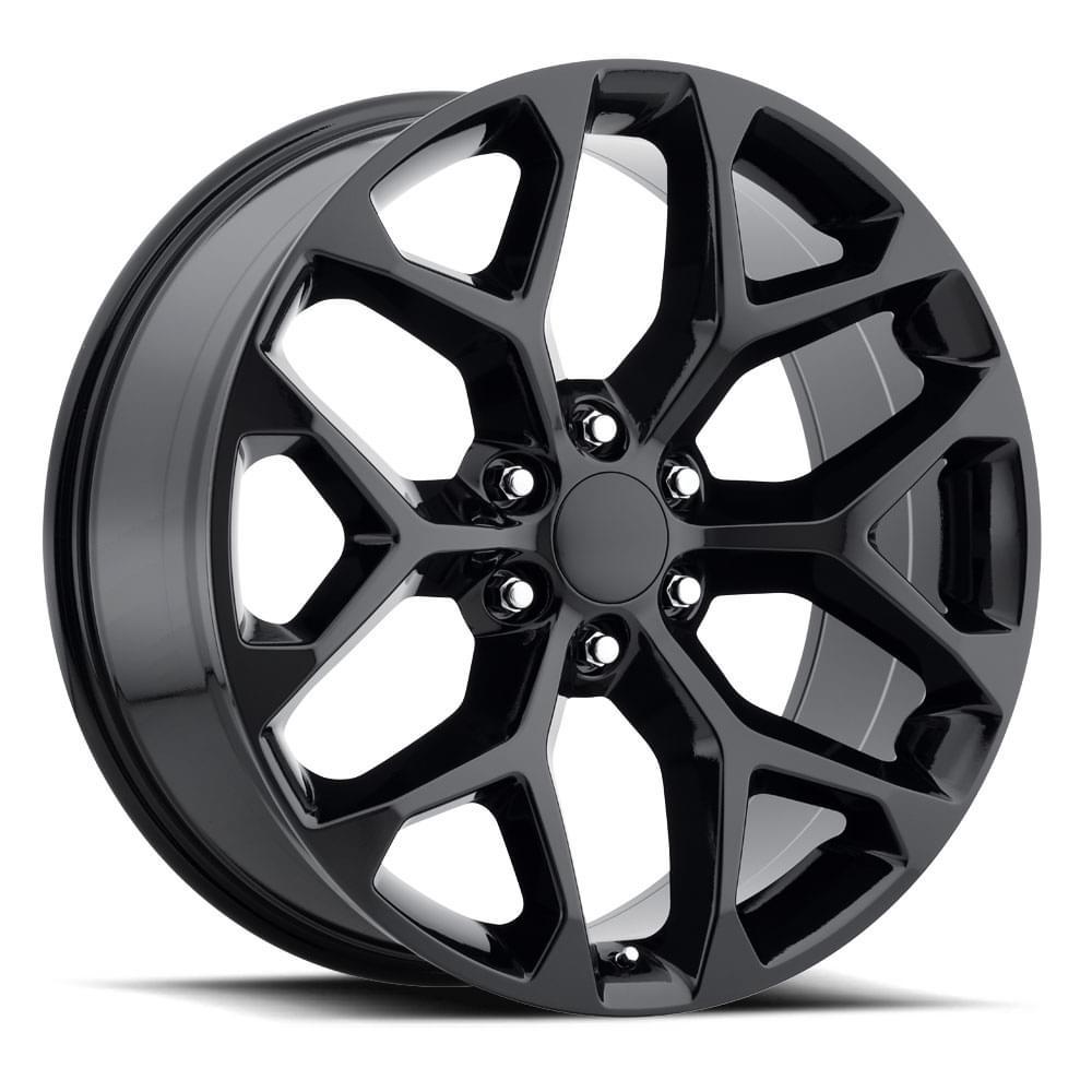 Factory Reproductions FR 59 - Chevrolet Truck Snowflake Replica Wheels 22X9 6X5.5 +24 HB 78.1 2014 Chevy Snowflake Gloss Black With Cap Factory Reproductions (2007-2024 Silverado 1500, Yukon, Tahoe, Suburban 1500, Avalanche, Yukon XL 1500, Sierra 1500, Es