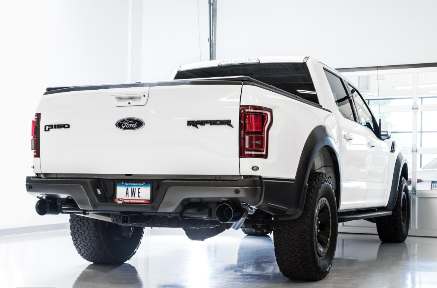 AWE 3015-33106 0FG Exhaust for 17-20 Ford Raptor (Resonated Peformance Cat-back) - Diamond Black 5" Tips