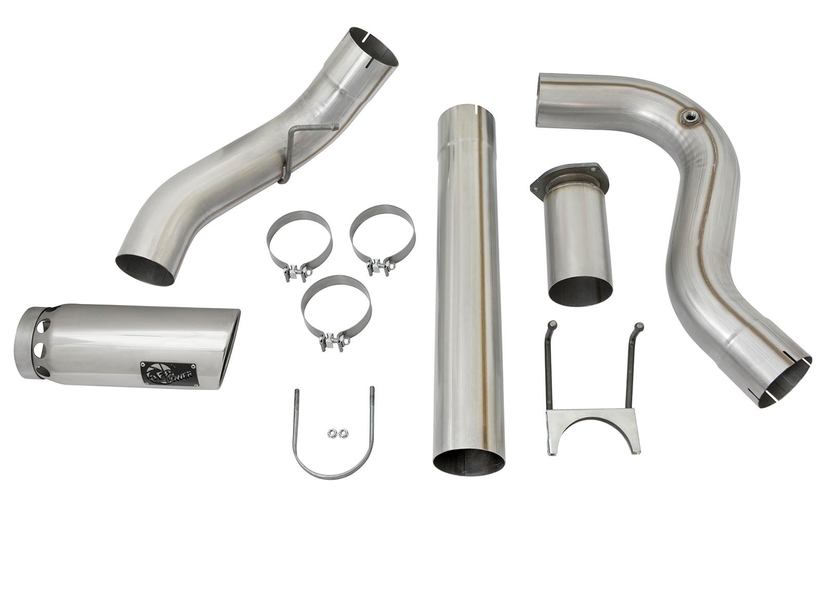 AFE Large Bore-HD 5 IN 409 Stainless Steel DPF-Back Exhaust System w/Polished Tip (2017-2021 F-250 Super Duty, F-350 Super Duty) - 49-43090-P