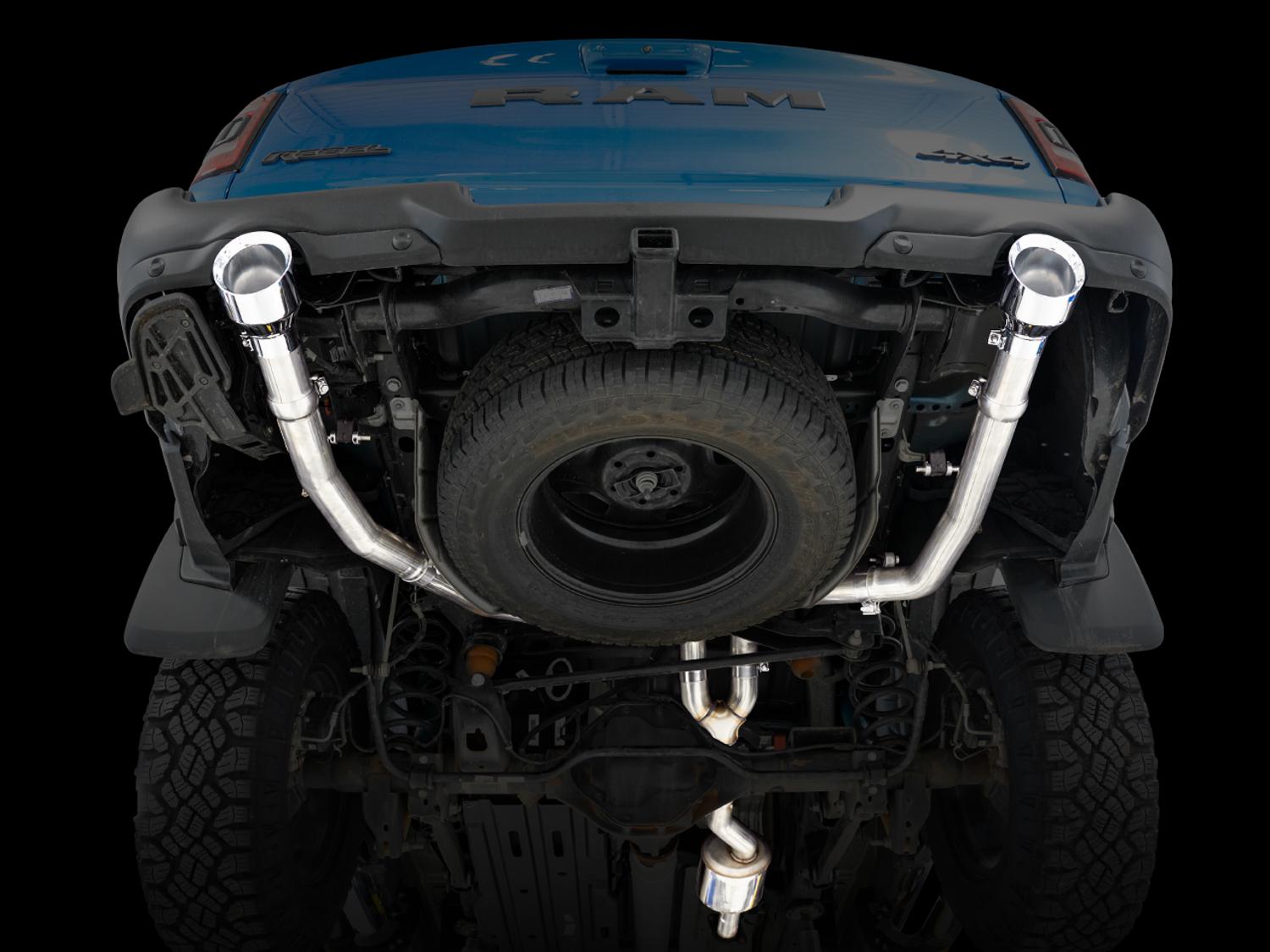 AWE 0FG Dual Rear Exit Catback Exhaust for 5th Gen RAM 1500 5.7L (with bumper cutouts) - Chrome Silver Tips - 3015-32005