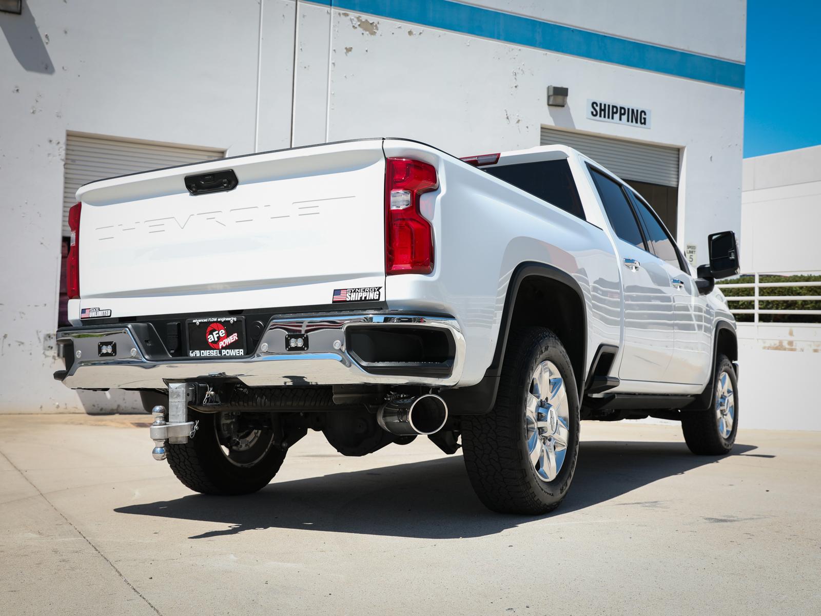 AFE Large Bore-HD 5 IN 409 Stainless Steel DPF-Back Exhaust System w/Polished Tip (GM Diesel Trucks 2020 V8-6.6L (td) L5P) - 49-44125-P