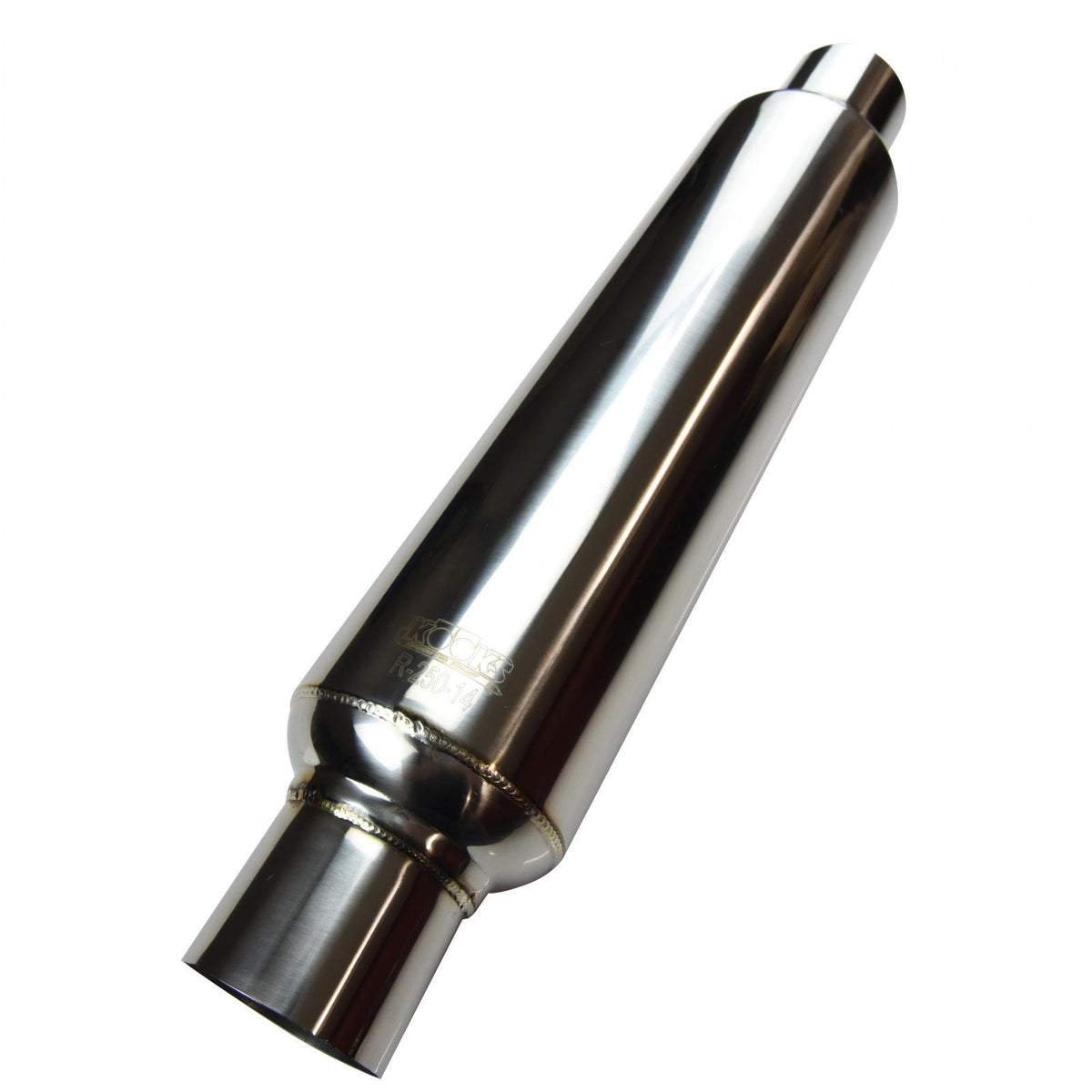 Kooks 2-1/2" Round Muffler 14" Long. Polished Stainless Steel. - R250-14