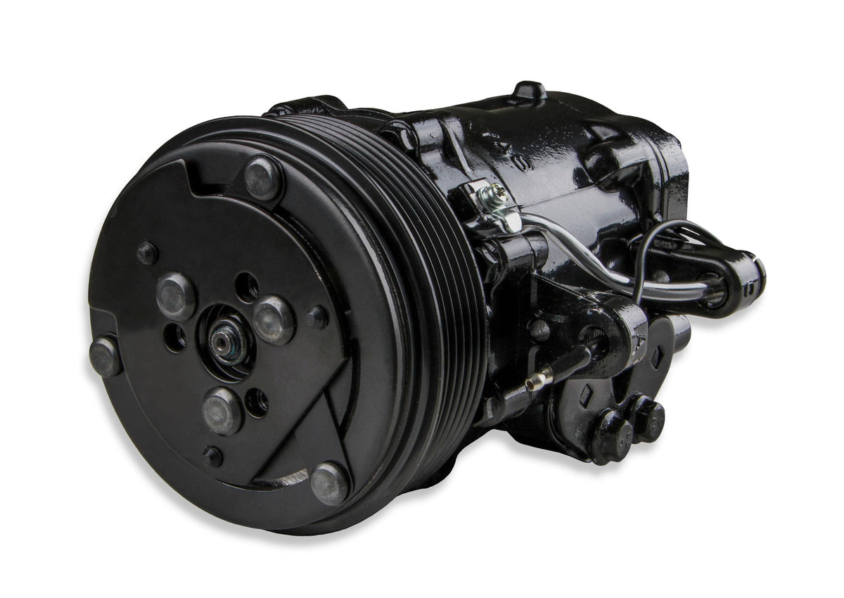 Holley LS A/C Accessory Drive Kit - Includes SD7 A/C Compressor, Tensioner, &amp; Pulleys- Black Finish.  - 20-142BK