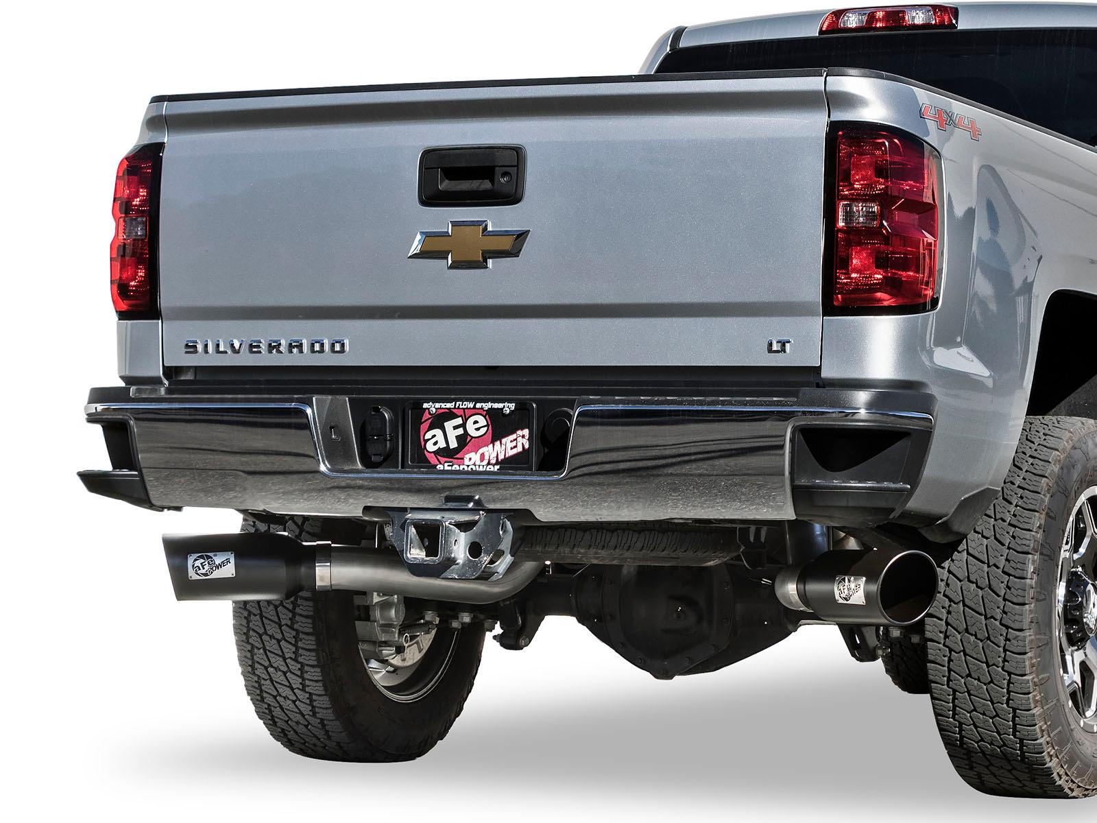 AFE Large Bore-HD 4 IN 409 Stainless Steel DPF-Back Exhaust System w/ Dual Black Tip (2016-2016 Silverado 2500 HD, Silverado 3500 HD, Sierra 2500 HD, Sierra 3500 HD) - 49-44080-B