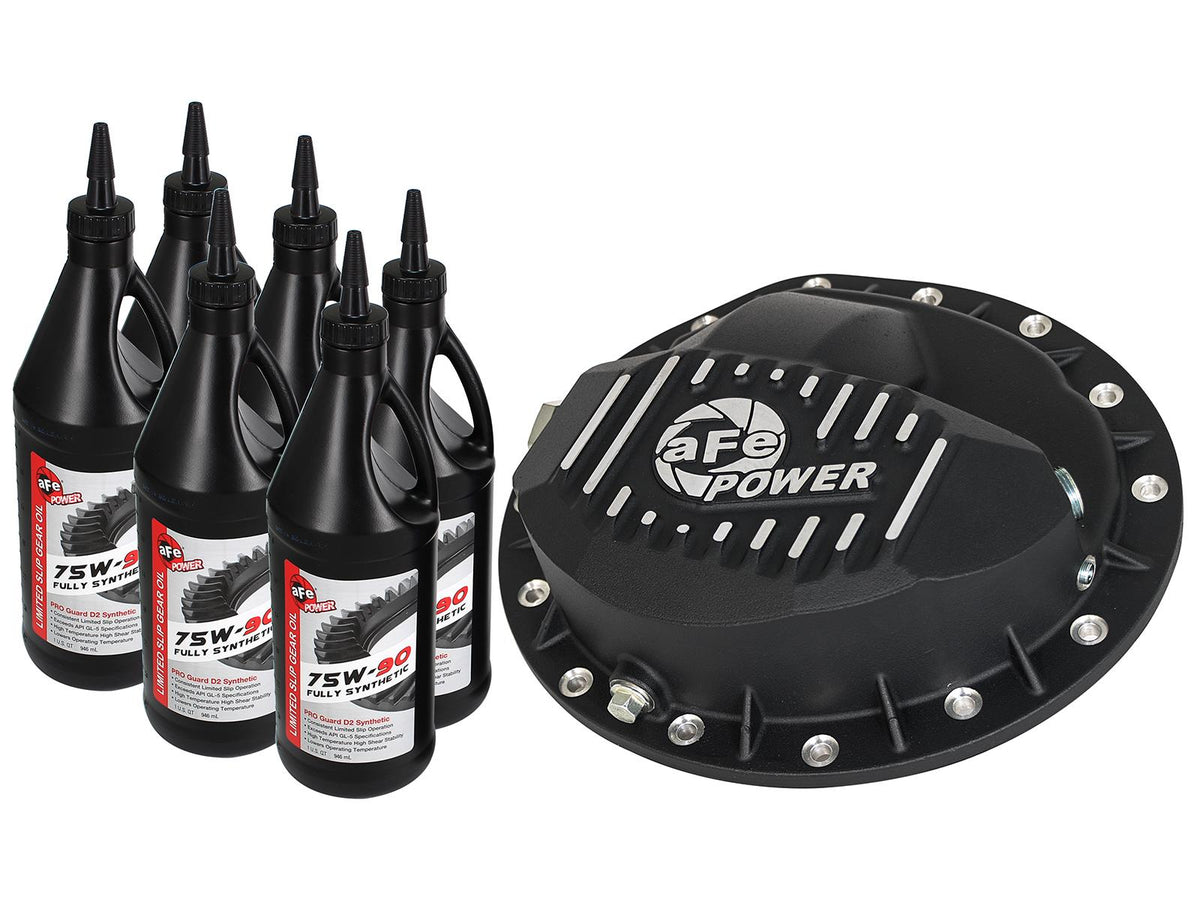 aFe POWER Pro Series Rear Differential Cover Black w/ Machined Fins & Gear Oil (2016-2019 Titan XD) - 46-70362-WL