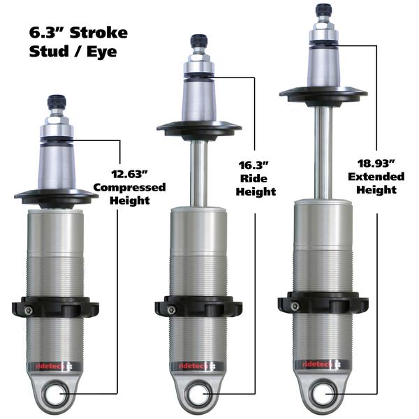 Ridetech HQ Coil-Over Shock With 6.3" Stroke And 2" Stud Mount, Universal. - 24169905