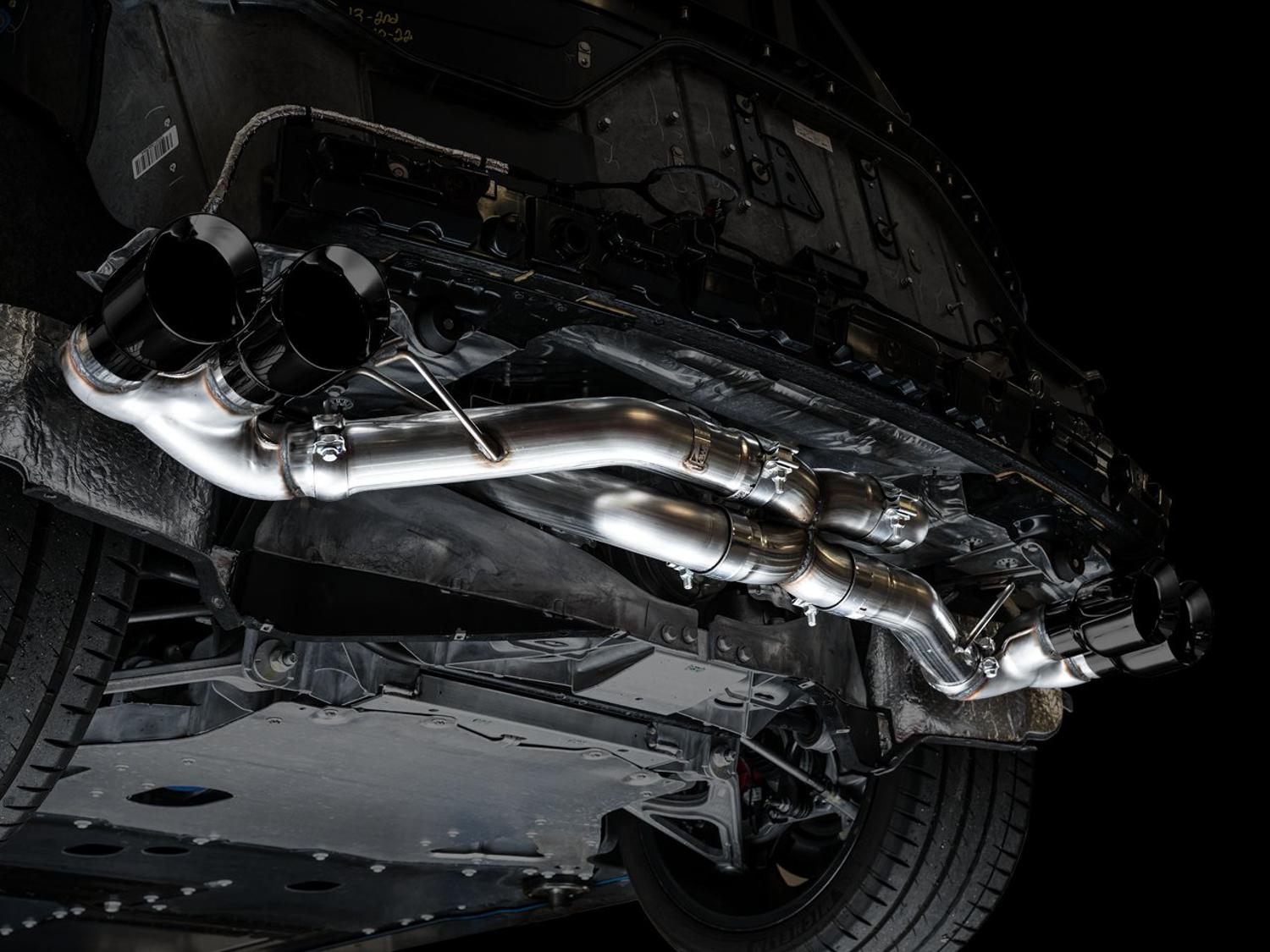 AWE Track Edition Exhaust - Quad Diamond Black Tips (2020-2024 Corvette C8) - 3020-43086