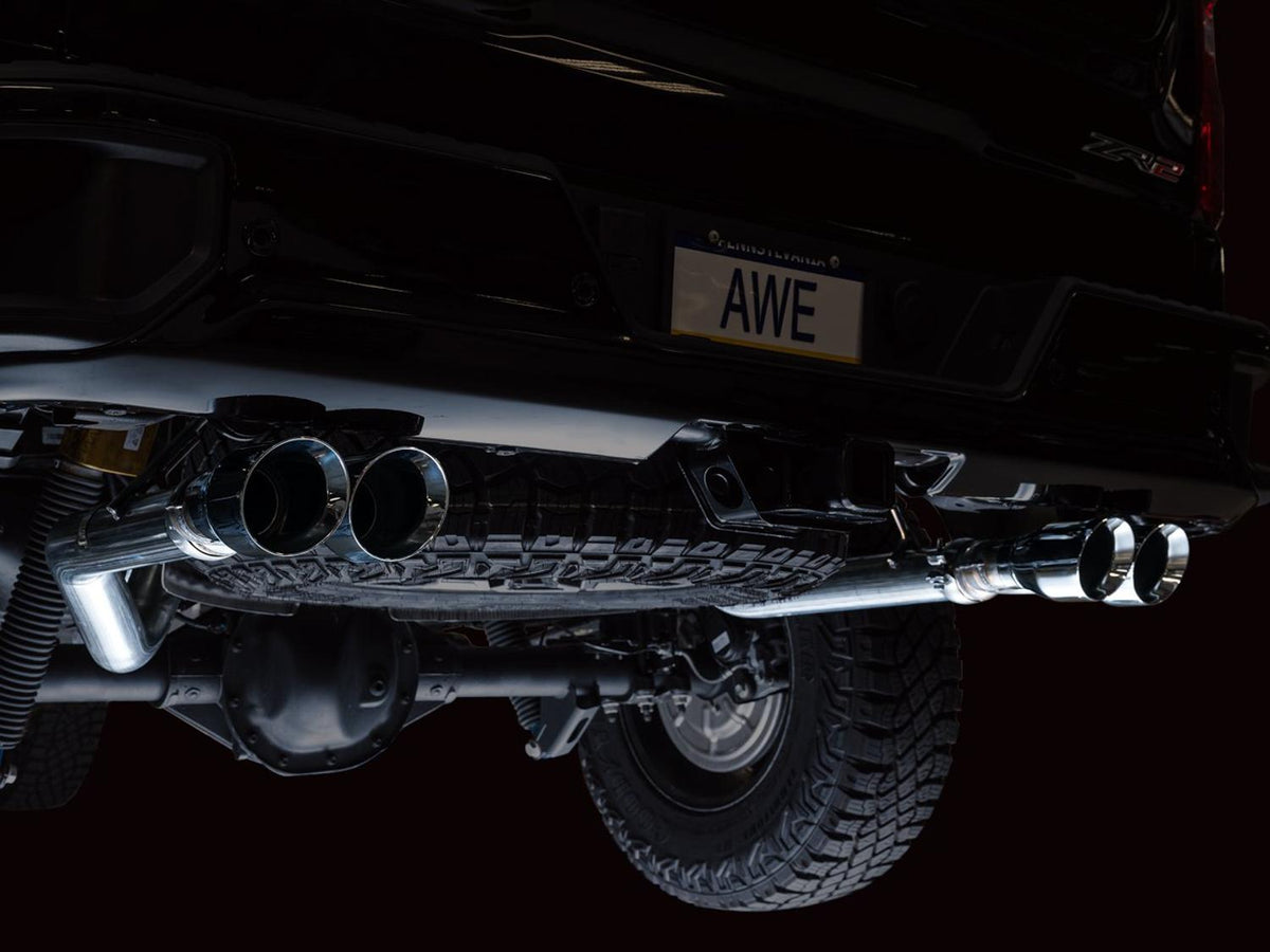 AWE 0FG Catback Exhaust - Quad Chrome Silver Tips (2022-2023 GMC Silverado ZR2 / Sierra AT4X) - 3015-42284