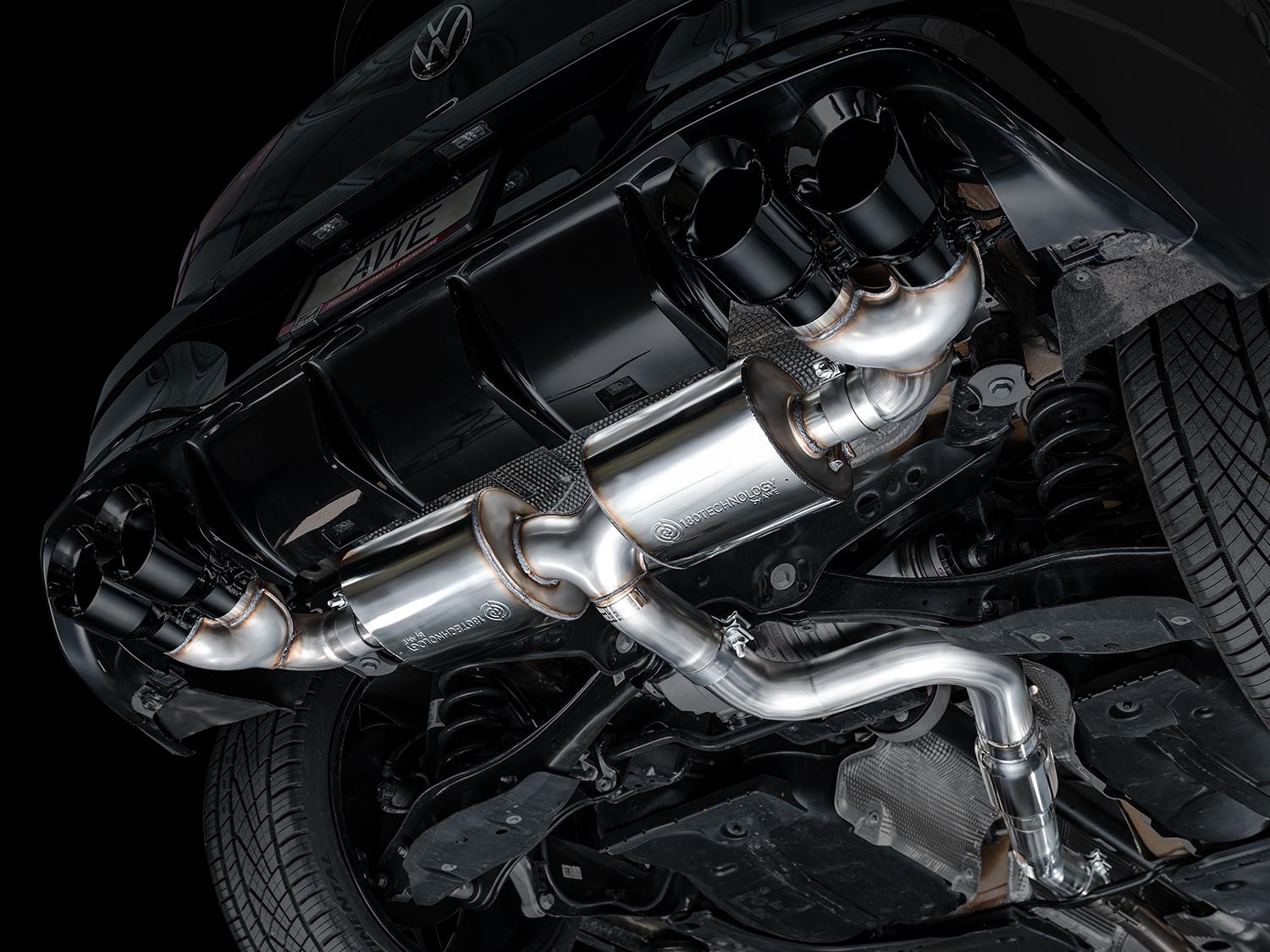 AWE Touring Edition Exhaust for Volkswagen MK8 Golf R - Diamond Black Tips - 3015-43658