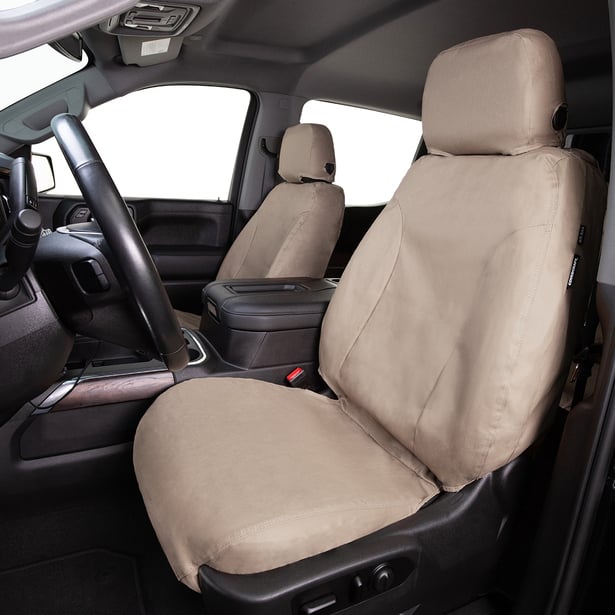 Covercraft 19-24 Chevrolet Silverado Polycotton SeatSaver Custom Second Row Seat Covers - Taupe (representative image)