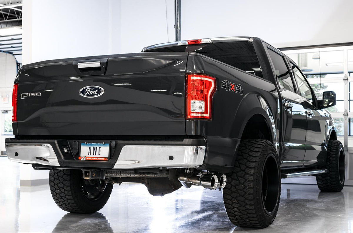 AWE Tuning 2015-2020  Ford F-150 0FG Single Exit Performance Exhaust System w/4.5in Chrome Silver Tips - 3015-22066
