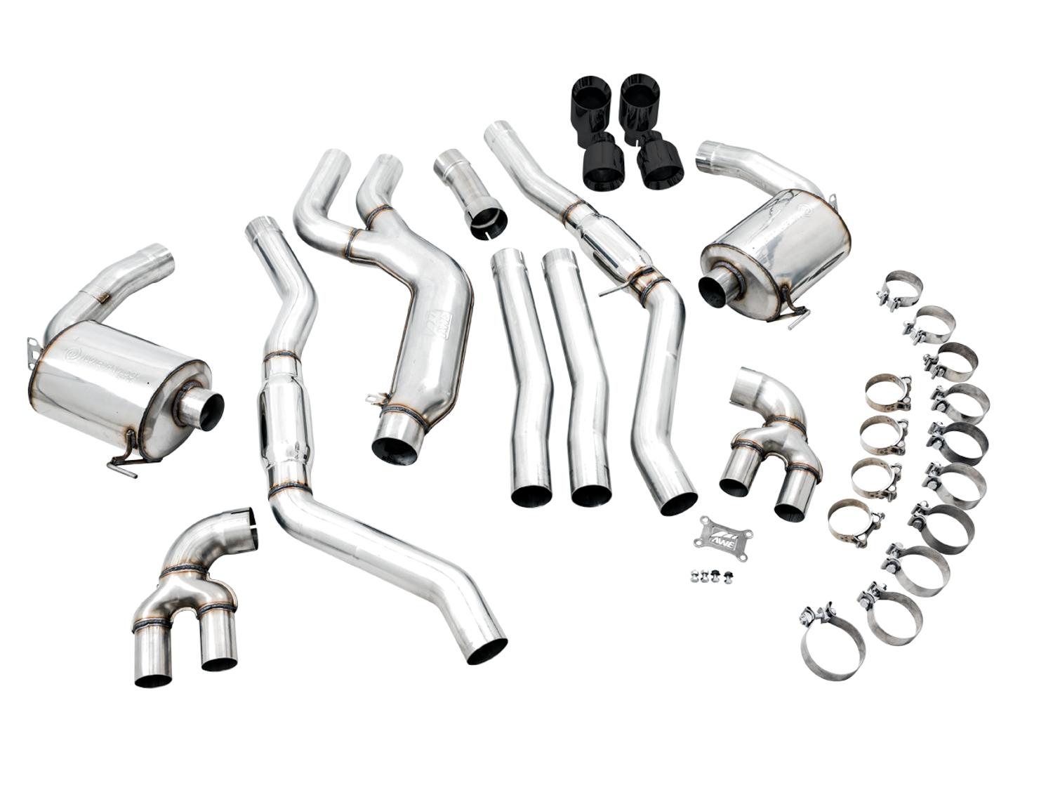 AWE Resonated Touring Edition Exhaust for G20 M340i - Diamond Black Tips (2019+ 3 Series) - 3015-43158