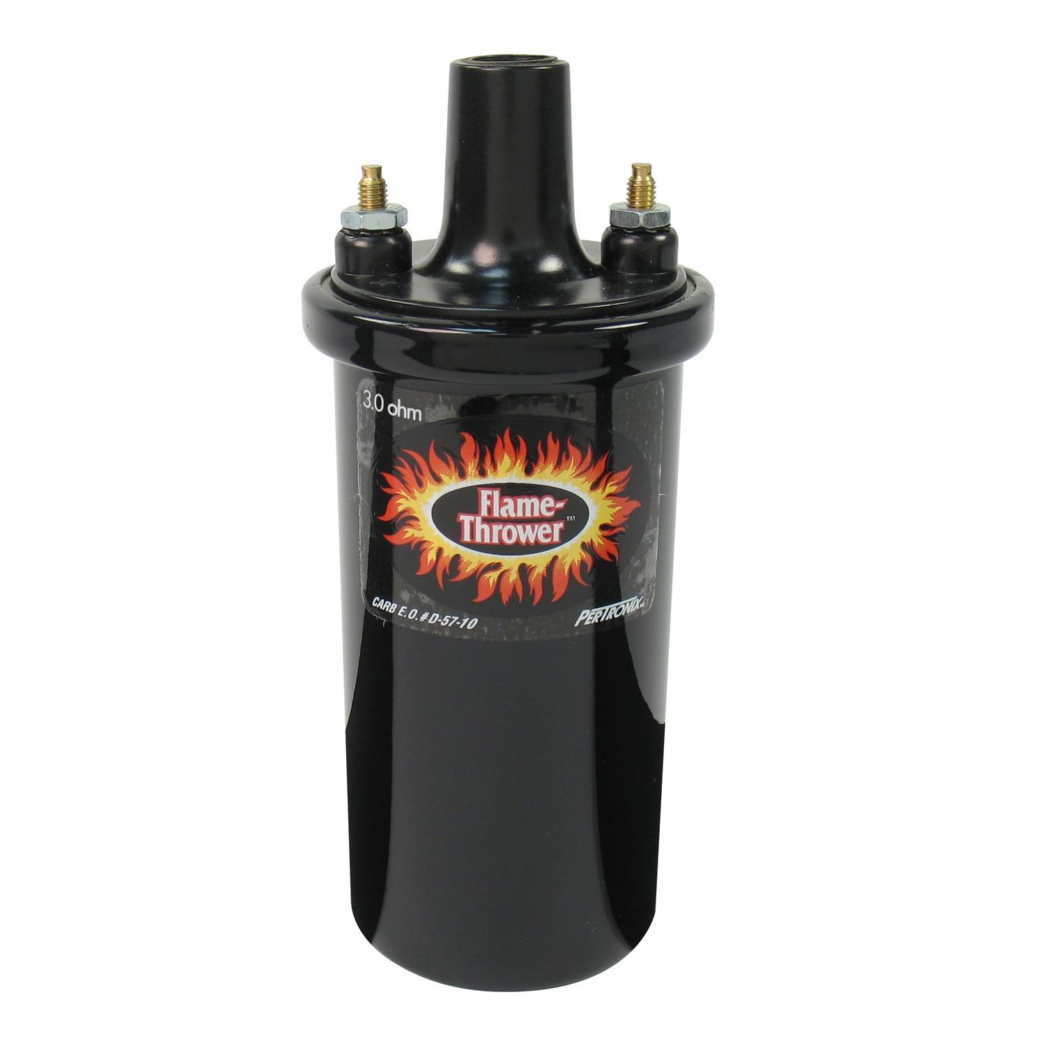 Pertronix Flame-Thrower Coil. 40,000-Volt Rated With 3.0-Ohms Of Resistance. Black Epoxy Filled Canister Style. Epoxy Filled Coils Are Engineered For High Vibration Applications. - 40611