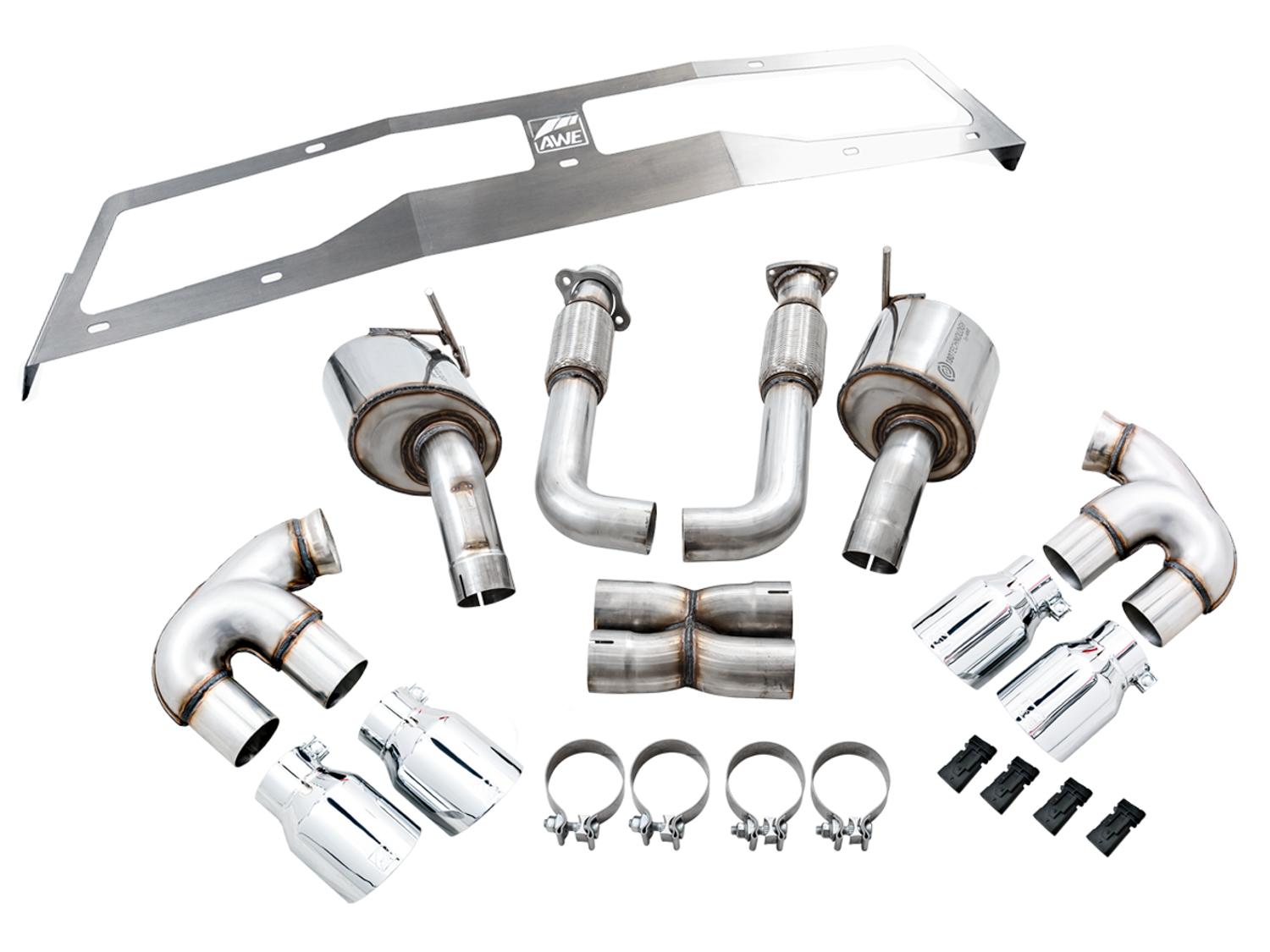 AWE Touring Edition Exhaust - Quad Chrome Silver Tips (2020-2024 Corvette C8) - 3015-42151