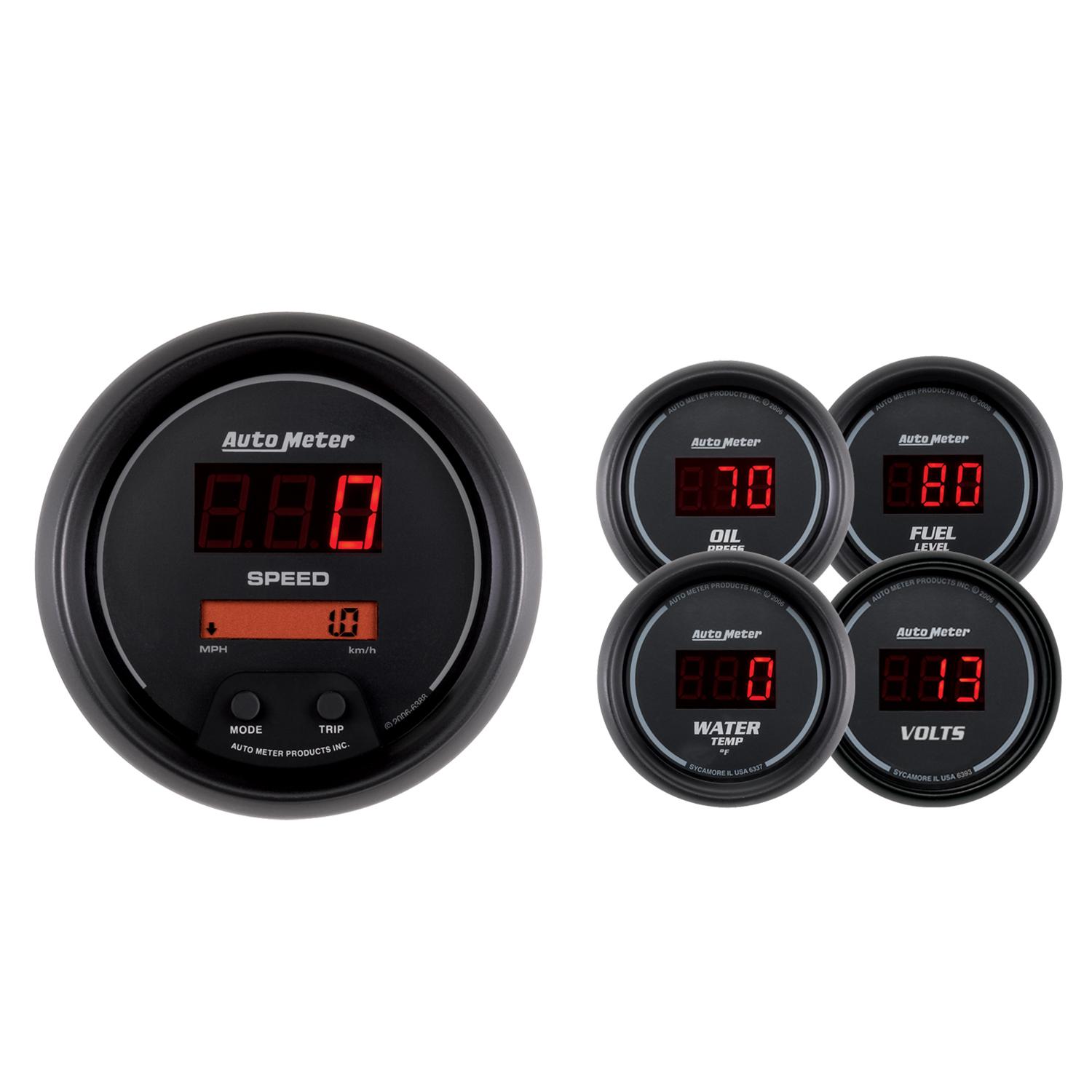 Auto Meter 5 PC. GAUGE KIT, 3-3/8" & 2-1/16", SPORT-COMP DIGITAL - 6300