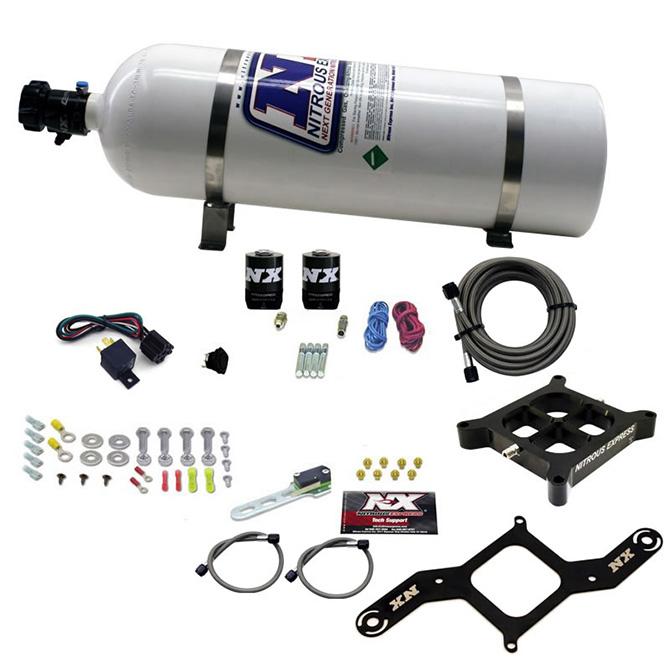 Nitrous Express 4150 Single Entry Billet Crossbar Plate System, (50-300Hp) W/ 15Lb Bottle - 63040-15