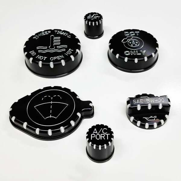 UPR Engine Cap Cover Package - 6pc Kit - Black / Machined (2021-2025 Bronco 2.3L / 2.7L) - 6400-02