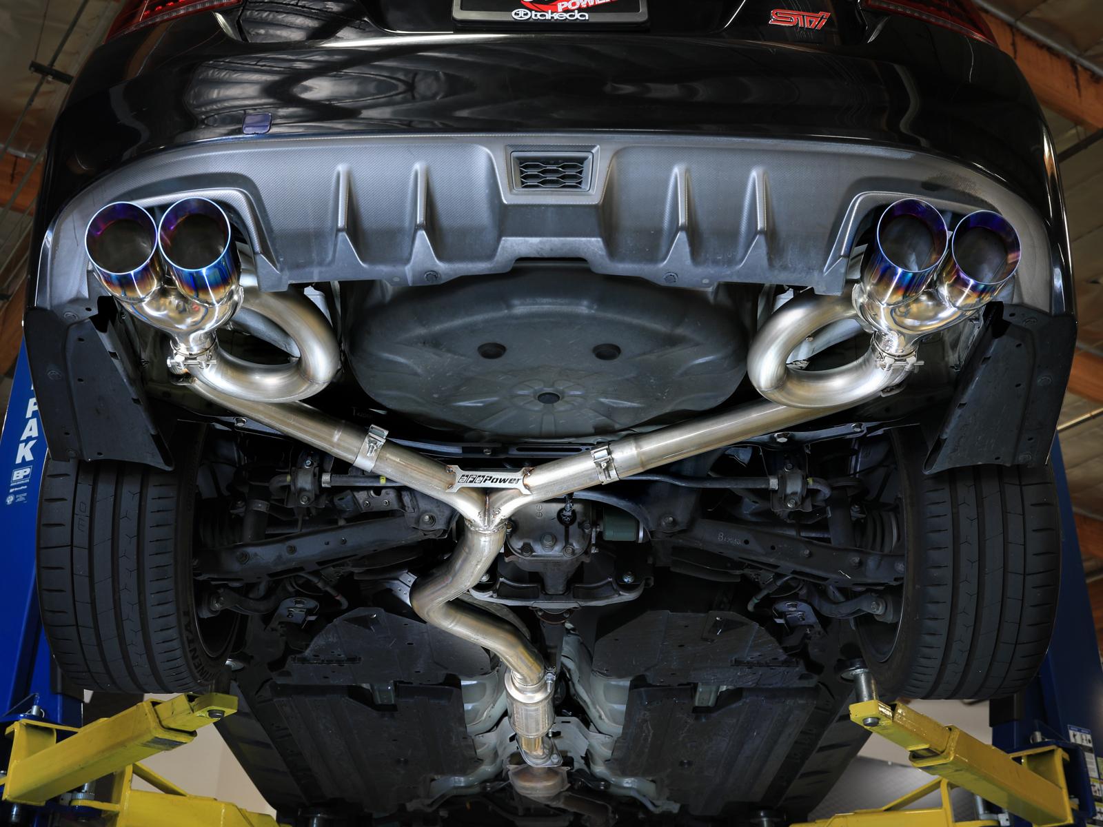 AFE Takeda 3 IN to 2-1/4 IN 304 Stainless Steel Cat-Back Exhaust w/ Blue Flame Tip (2015-2021 WRX , WRX STI) - 49-36810-L