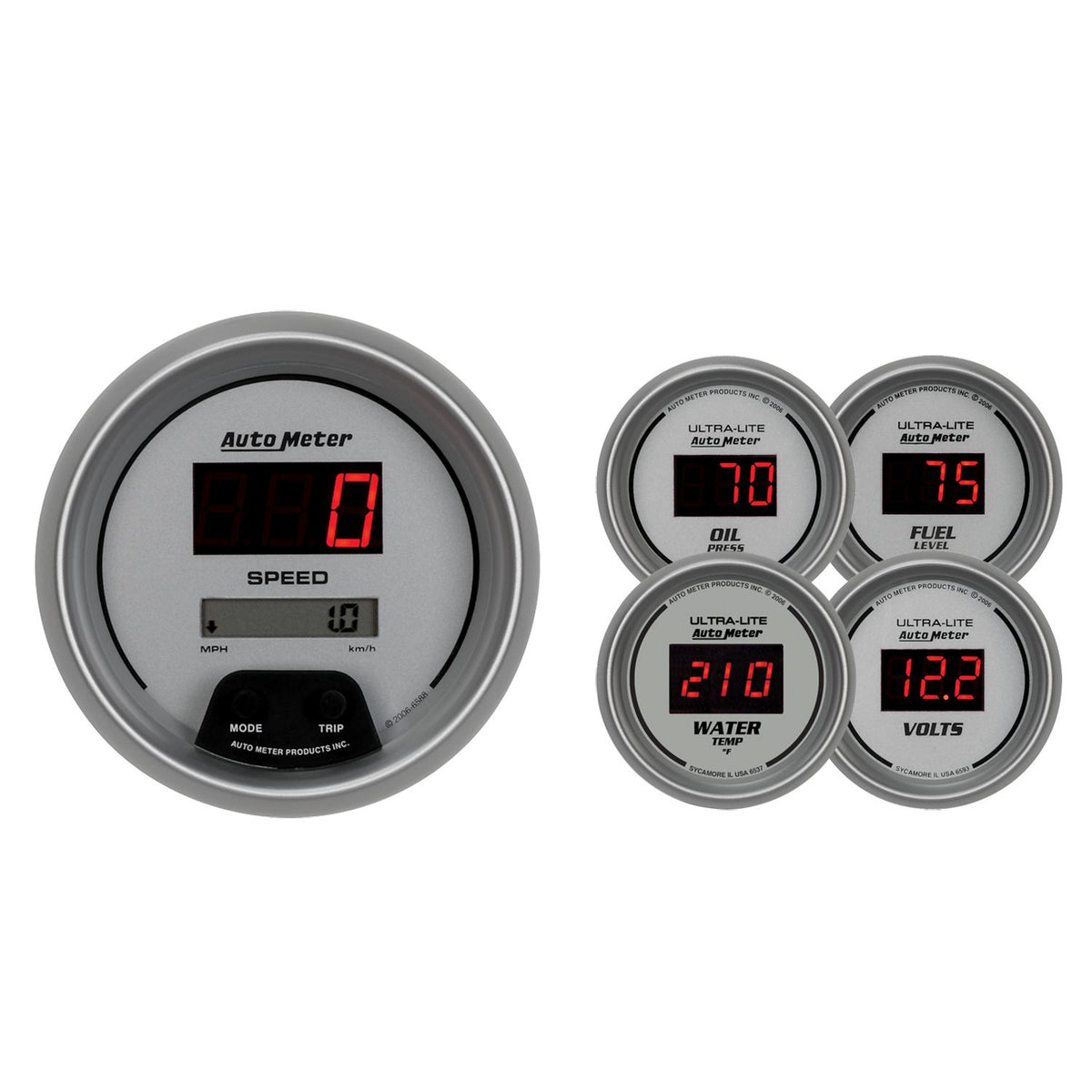 Auto Meter 5 PC. GAUGE KIT, 3-3/8" & 2-1/16", ULTRA-LITE DIGITAL - 6500
