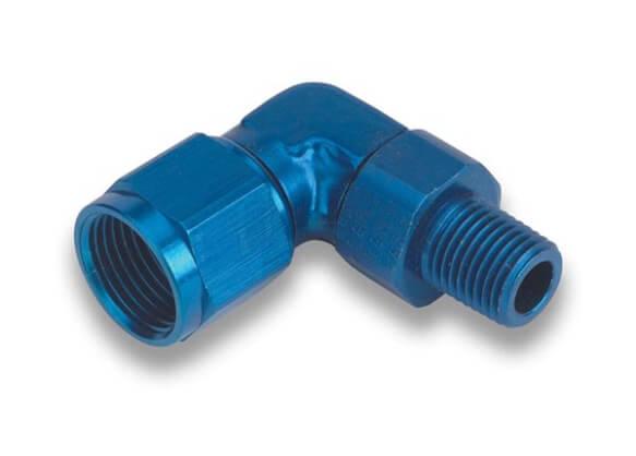 Earls 90 Deg. Aluminum An To Npt Adapter - Size: -6An Female To 12mm X 1.5 Male Swivel - Anodized Blue - Bagged Packaging - 923192ERL