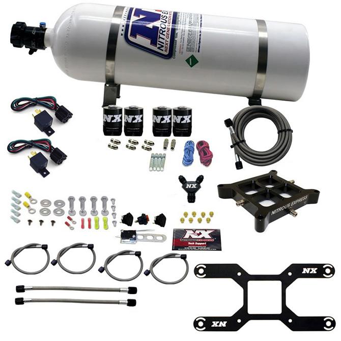 Nitrous Express 4150 Dual Stage Billet Crossbar, (50-300 & 100-500Hp) With 15Lb Bottle. - 66042-15