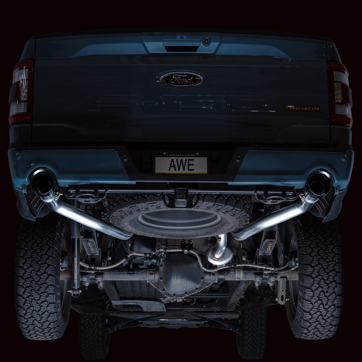 AWE 0FG Non-Resonated Catback (With Bumper Cutouts) - Diamond Black Tips (2021-2025 F-150 Tremor 3.5L / 5.0L) - 3020-33402