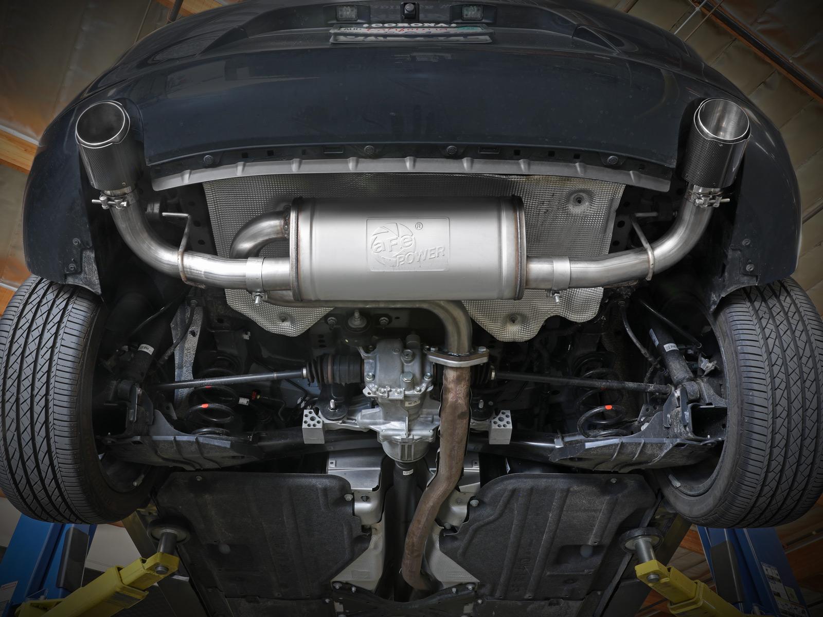 aFe Takeda 2.5" 304 Stainless Steel Axle-Back Exhaust System - Blue Flame Tip (2019-2022 Mazda 3 2.5L) - 49-37023-L