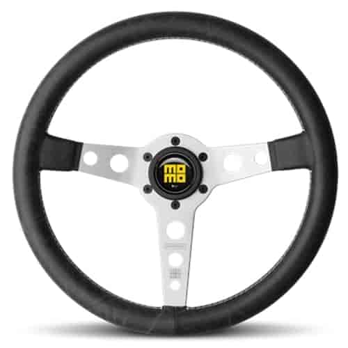 Momo Steering Wheel - Prototipo Her, 350 Diam, 39Dish, Blk Lea, Wht St, Brshd Spoke - PRH35BK0S