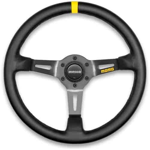 Momo Steering Wheel - MOD.08, 350 Diam, 88 Dish, Blk Leather, Blk Spokes, 1 Stripe - R1908/35L