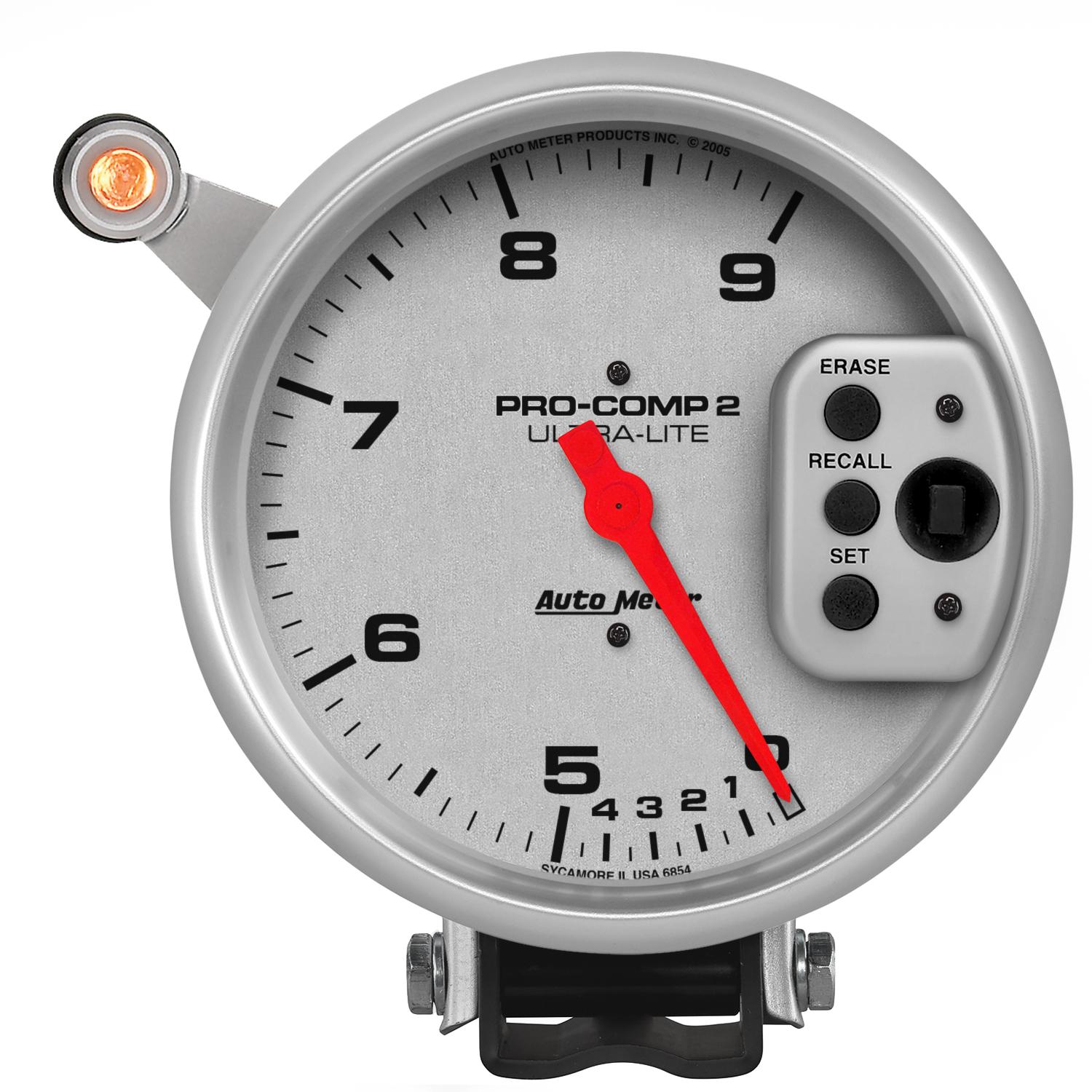 Auto Meter 5" TACHOMETER, 0-9000 RPM, PEDESTAL W/ QUICK LITE, DUAL RANGE W/PEAK MEMORY, ULTRA-LITE - 6854