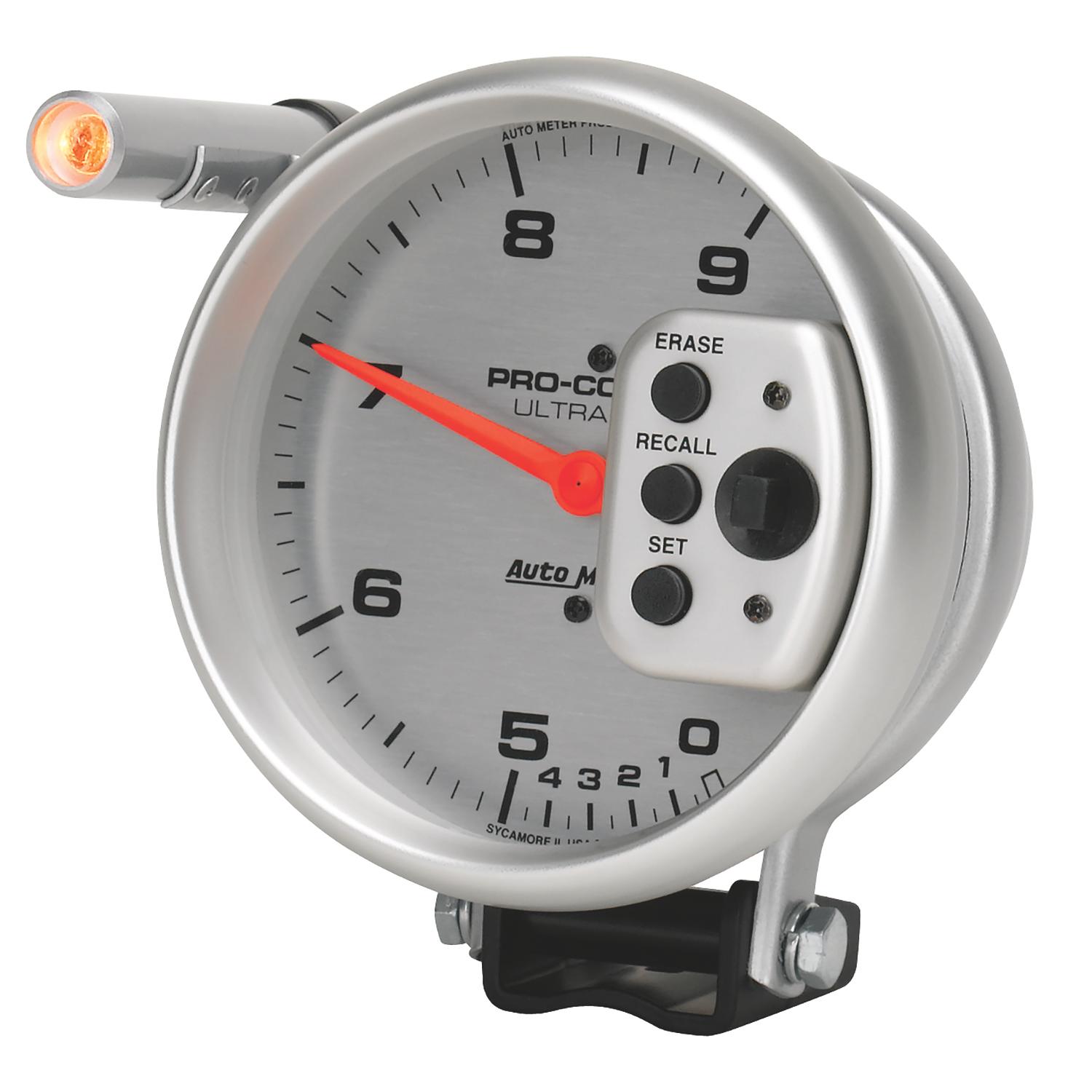 Auto Meter 5" TACHOMETER, 0-9000 RPM, PEDESTAL W/ QUICK LITE, DUAL RANGE W/PEAK MEMORY, ULTRA-LITE - 6854