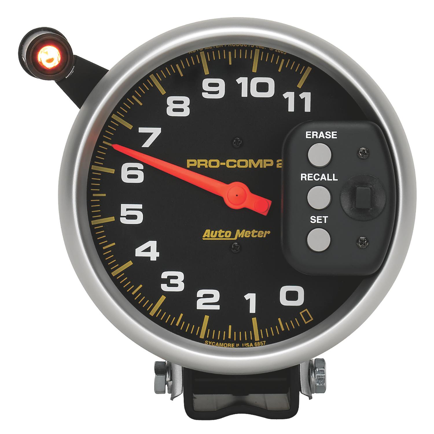 Auto Meter 5" TACHOMETER, 0-11,000 RPM, PEDESTAL W/ QUICK LITE & PEAK MEMORY, PRO-COMP - 6857