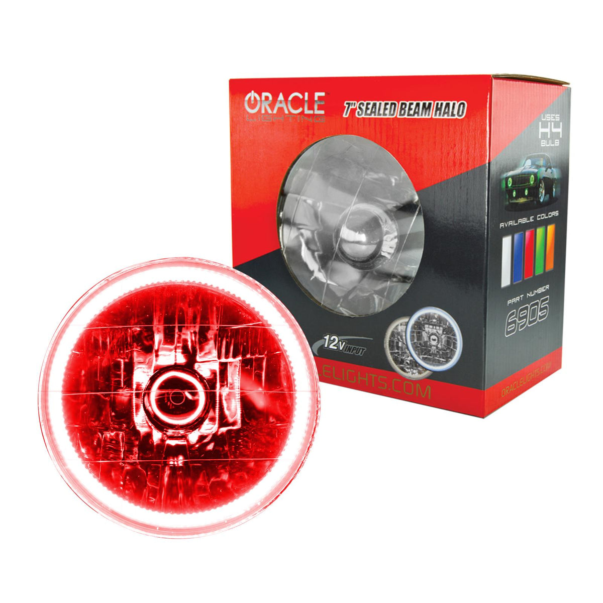 Oracle Lighting Pre-Installed Lights 7 In. Sealed Beam, Red - 6905-003