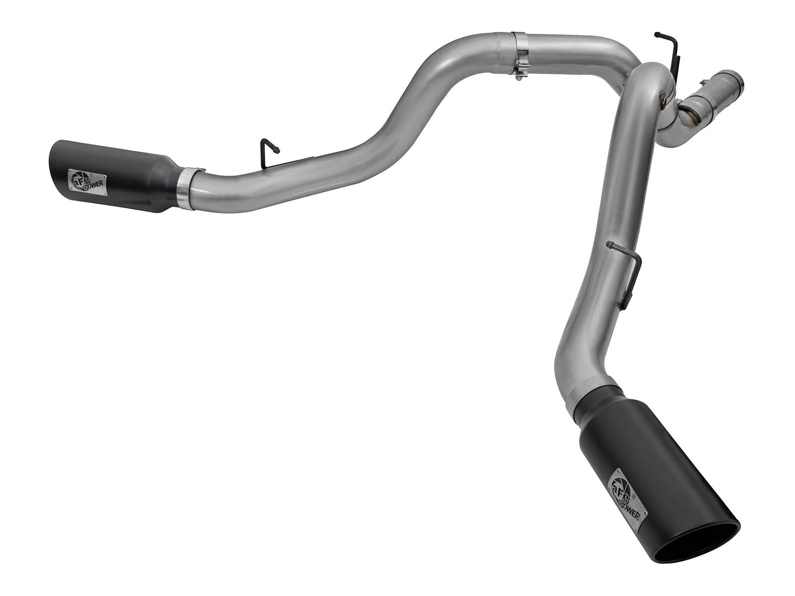 AFE Large Bore-HD 4 IN 409 Stainless Steel DPF-Back Exhaust System w/ Dual Black Tip (2016-2016 Silverado 2500 HD, Silverado 3500 HD, Sierra 2500 HD, Sierra 3500 HD) - 49-44080-B