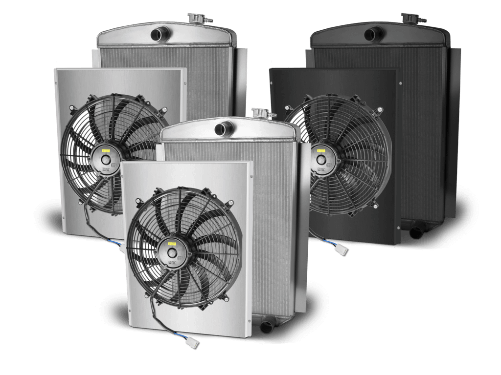 AFCO Aluminum Satin Radiator and Shroud 1947-55 GM Truck Single Polished Shroud Chevy With Transcooler AFCO - 80138-S-SP-Y