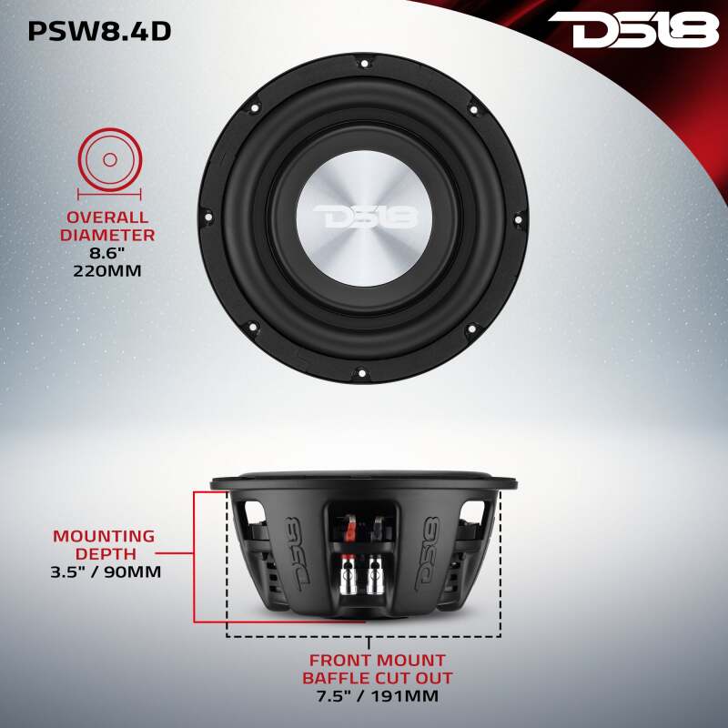 DS18 8 400 Watts RMS 4ohm DVC Shallow Mount