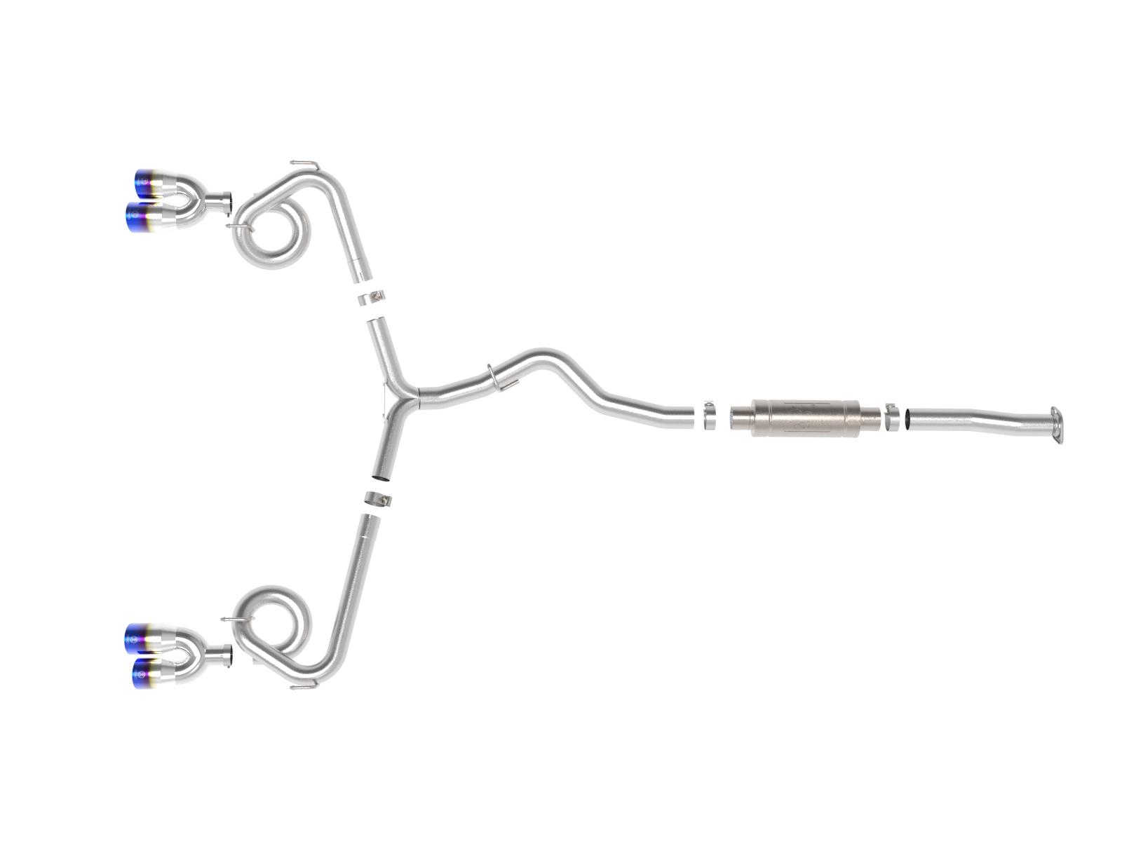 AFE Takeda 3 IN to 2-1/4 IN 304 Stainless Steel Cat-Back Exhaust w/ Blue Flame Tip (2015-2021 WRX , WRX STI) - 49-36810-L