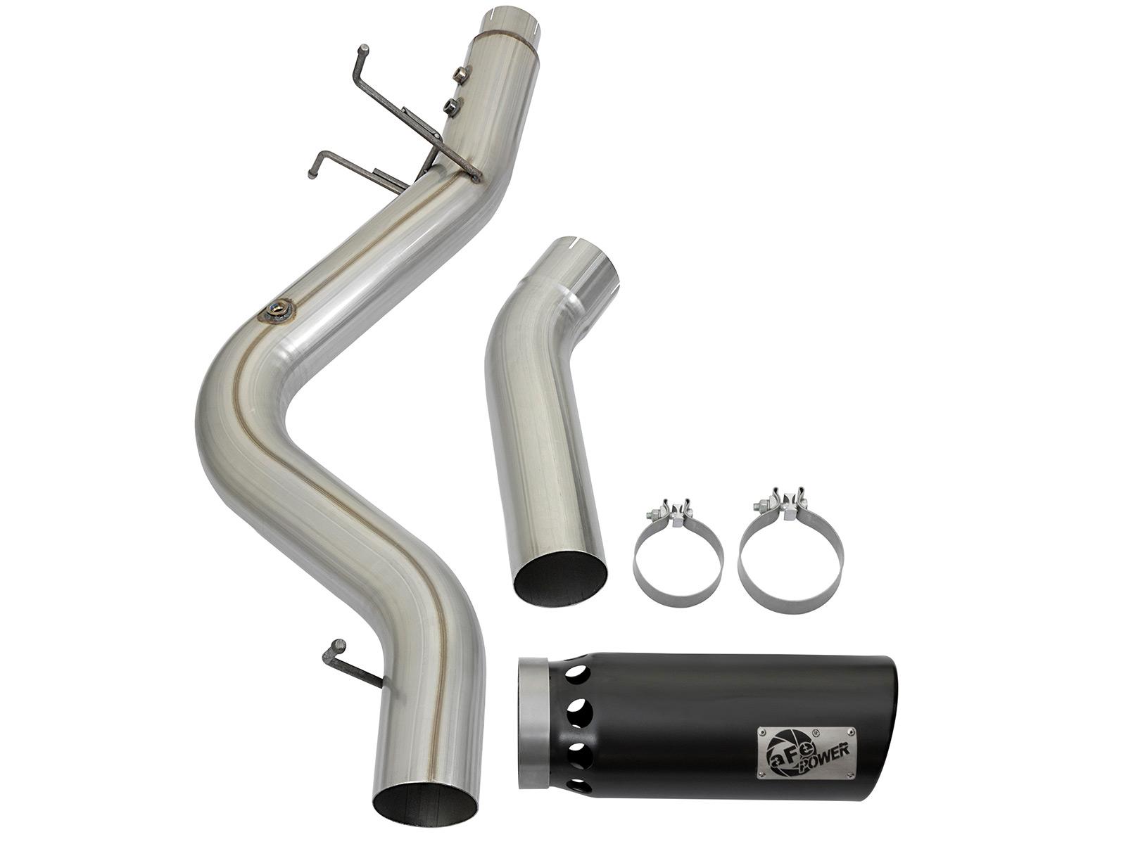 AFE Large Bore-HD 4 IN 409 Stainless Steel DPF-Back Exhaust System w/Black Tip (2017-2019 Silverado 2500 HD, Silverado 3500 HD, Sierra 2500 HD, Sierra 3500 HD) - 49-44085-B